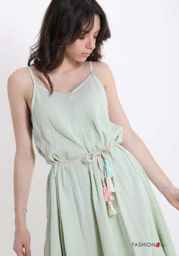 Scamiciato in Cotone scollo a V con cintura con frange - ph 4