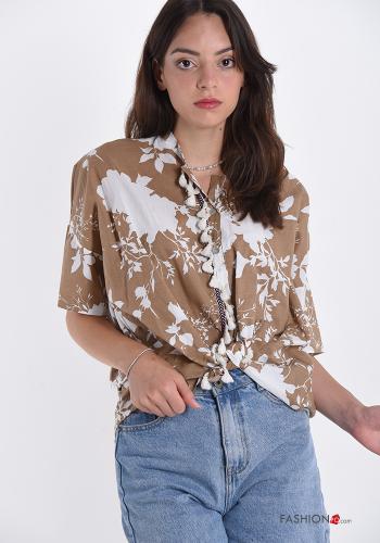 Camisa de Algodón Estampado Floral con lazo con flecos - ph 1