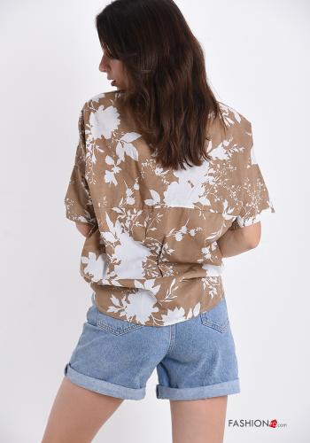 Camisa de Algodón Estampado Floral con lazo con flecos - ph 2
