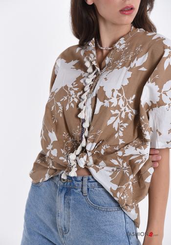 Camisa de Algodón Estampado Floral con lazo con flecos - ph 4