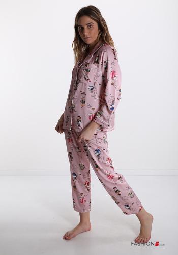 Pyjama set  with buttons with pockets Printed pattern - ph 3