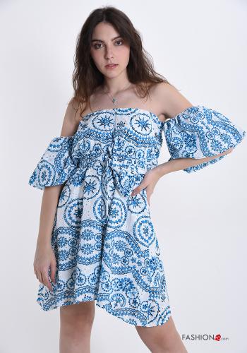 Robe en Coton à Imprimé Géométrique avec noeud - ph 1