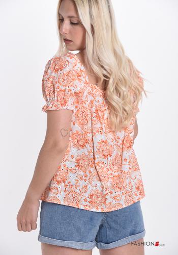 T-shirt in Cotone Fantasia floreale con fiocco