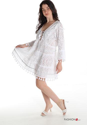 lace trim Cotton Cover up with flounces with v-neck - ph 3
