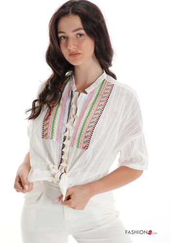 Chemise en Coton à broderie avec noeud à franges - ph 1