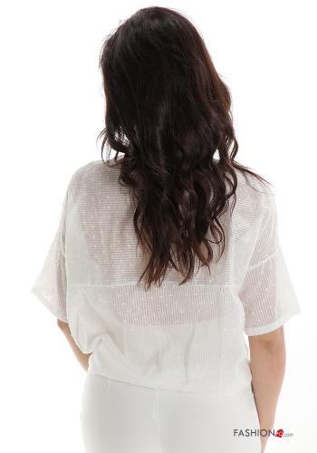 Camicia in Cotone Fantasia ricamata con fiocco con frange - ph 2