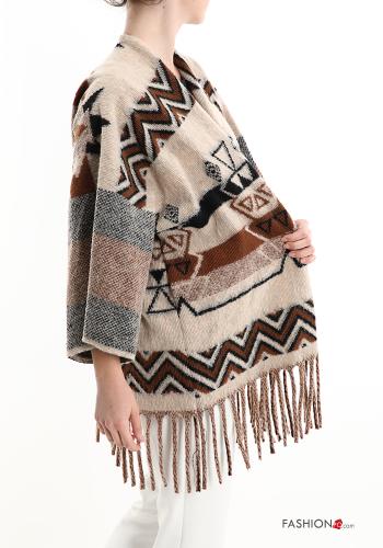 Geometric pattern Wool Mix Poncho with fringe - ph 3