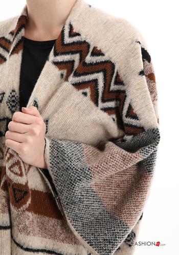Geometric pattern Wool Mix Poncho with fringe - ph 4