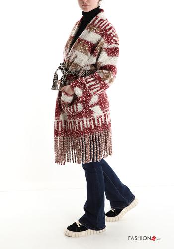 Cappotto Fantasia geometrica con tasche con cintura con frange - ph 3