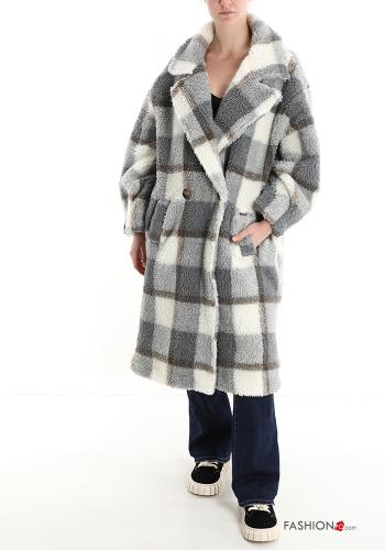 Cappotto Fantasia quadrettata vichy con bottoni con tasche