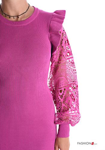 crew neck knee-length Ribbed lace trim Dress - ph 4