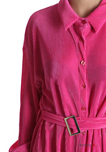 long sleeve mini shiny Shirt dress with belt - ph 4