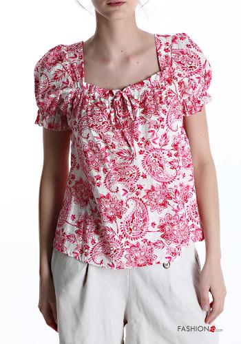 Jacquard print Cotton Top with bow