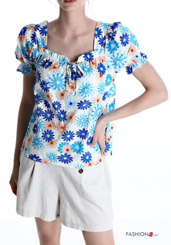 T-shirt in Cotone Fantasia floreale con fiocco