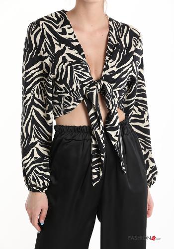 Animal print Top with bow with v-neck - ph 1
