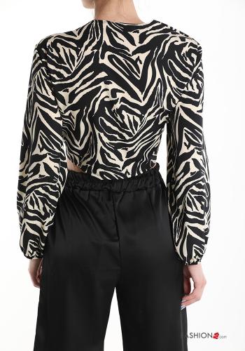 Animal print Top with bow with v-neck - ph 2