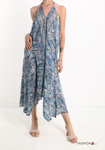 Jacquard print Silk Sleeveless Dress with bow with v-neck - ph 1