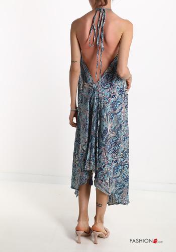 Jacquard print Silk Sleeveless Dress with bow with v-neck - ph 2