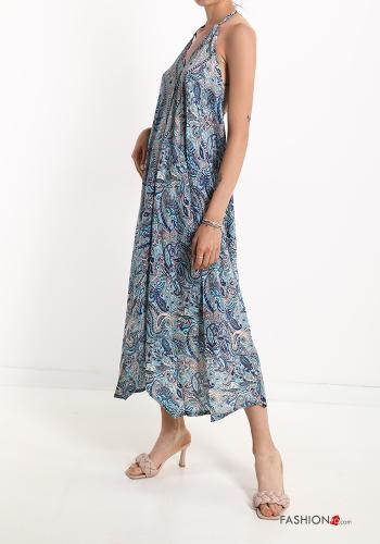 Jacquard print Silk Sleeveless Dress with bow with v-neck - ph 3