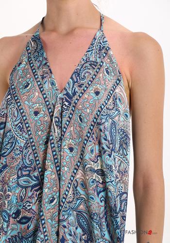 Jacquard print Silk Sleeveless Dress with bow with v-neck - ph 4