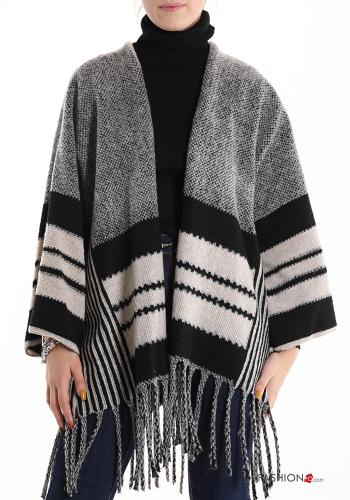Poncho en Mélange de Laine Imprimé à rayures à franges - ph 1