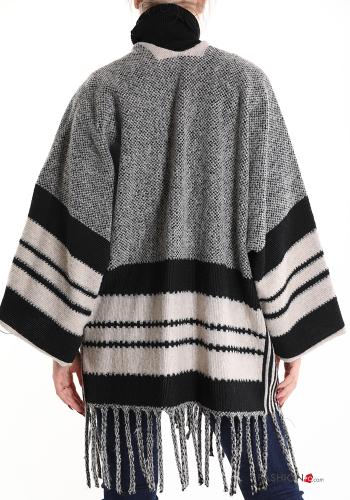Poncho en Mélange de Laine Imprimé à rayures à franges - ph 2