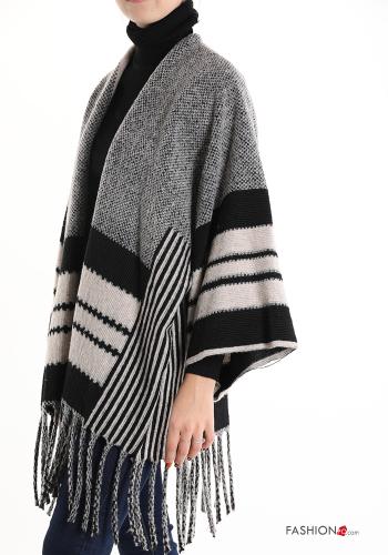 Poncho en Mélange de Laine Imprimé à rayures à franges - ph 3
