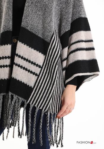 Poncho en Mélange de Laine Imprimé à rayures à franges - ph 4