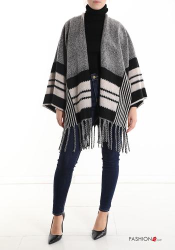 Poncho en Mélange de Laine Imprimé à rayures à franges - ph 5