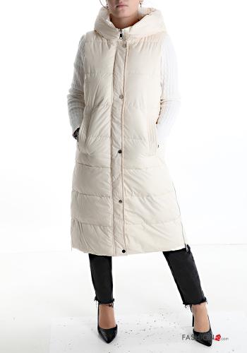Cotton Gilet with buttons with hood with pockets