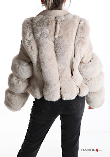 Kunstfell Bikerjacke mit Gürtel mit Reißverschluss - ph 2