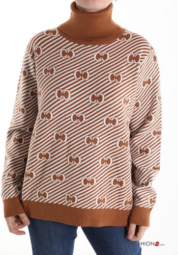 Patterned Wool Mix Sweater Rollneck