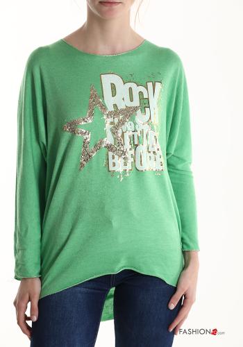 Lettering print Long sleeved top with sequins