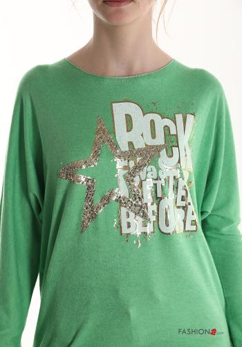 Lettering print Long sleeved top with sequins - ph 4