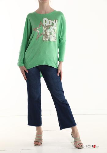 Lettering print Long sleeved top with sequins - ph 5