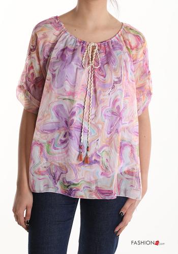 Blouse manches courtes à Imprimé Floral avec noeud avec élastique - ph 1