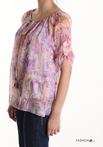 Blouse manches courtes à Imprimé Floral avec noeud avec élastique - ph 3