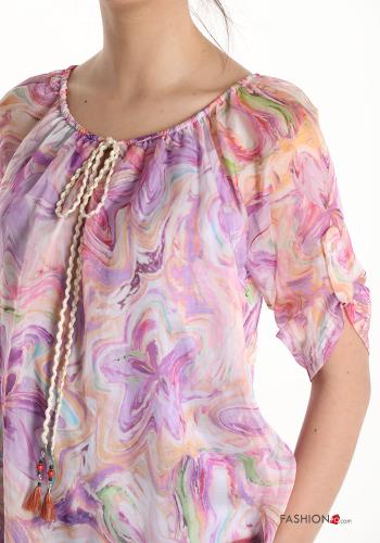 Blouse manches courtes à Imprimé Floral avec noeud avec élastique - ph 4