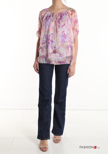 Blouse manches courtes à Imprimé Floral avec noeud avec élastique - ph 5