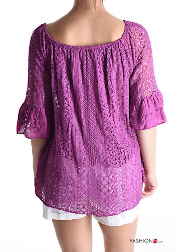 Blusa de Algodón manga tres cuartos bordado inglés - ph 2