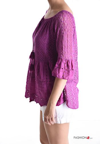 Blusa de Algodón manga tres cuartos bordado inglés - ph 3