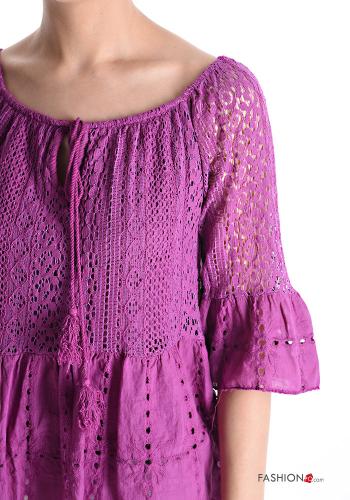 Blusa de Algodón manga tres cuartos bordado inglés - ph 4