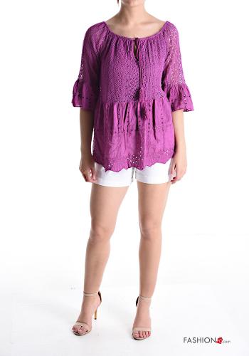 Blusa de Algodón manga tres cuartos bordado inglés - ph 5