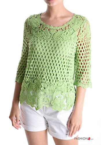 Blusa in Cotone Fantasia ricamata maniche a tre quarti - ph 1