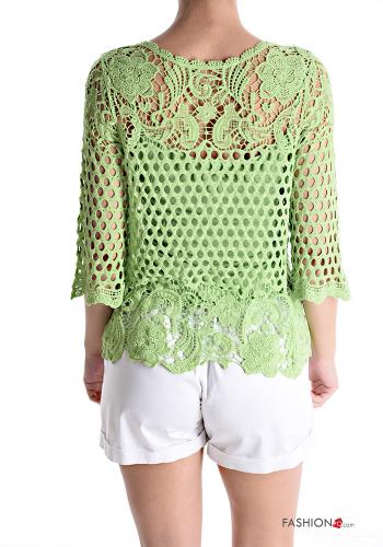 Blusa in Cotone Fantasia ricamata maniche a tre quarti - ph 2