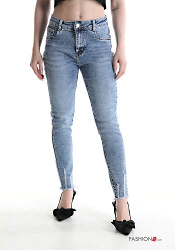 Jeans en Coton skinny au bord brut avec poches