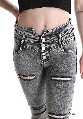 skinny ripped Cotton Jeans with buttons with pockets - ph 4
