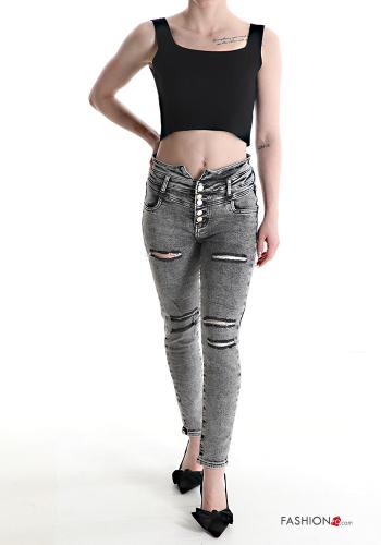 skinny ripped Cotton Jeans with buttons with pockets - ph 5