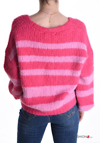 Maglione in Misto Lana Fantasia righe scollo a V - ph 2