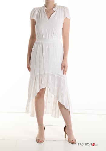 Embroidered mini asymmetrical Dress with v-neck